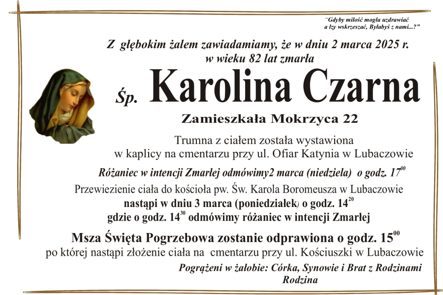 Zmarła Karolina Czarna [82 lata]